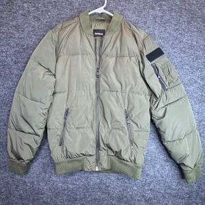 Express Puffer Bomber Jacket Mens XS Olive Green Quilted Flight Coat READ
